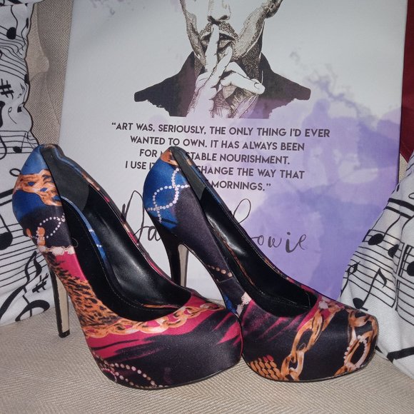 PRICED JUST RIGHT! Aldo Pumps Jewelry Mixed Print Platform Heels Sz 37 (US 6.5) - Picture 10 of 12